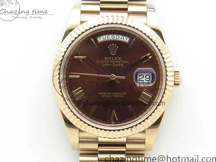 Best AAA Replica Sites A 228239 New 904 Dial on 40mm RG President QuickDry Dial BP Brown 2824 Bracelet Roman Day-Date RG Version 0110